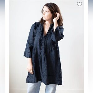 CP Shades Linen Regina Dress in Midnight Blue